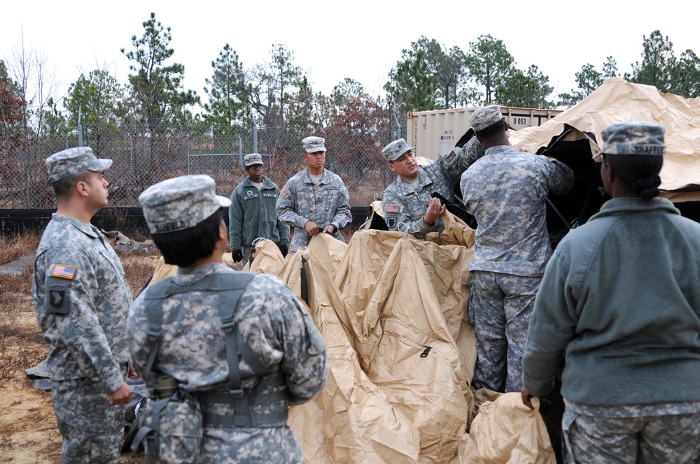 82nd Sustainment Brigade soldiers set up DRASH tent