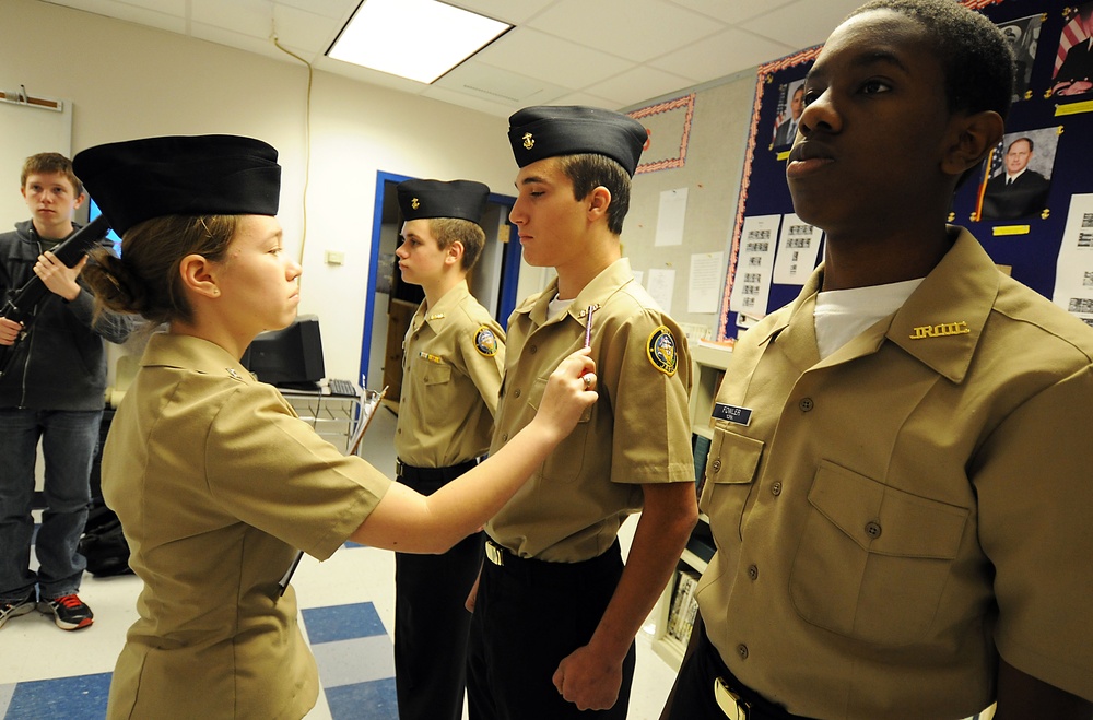 Cadets from York High School Navy Junior ROTC program participate in daily routine of the day