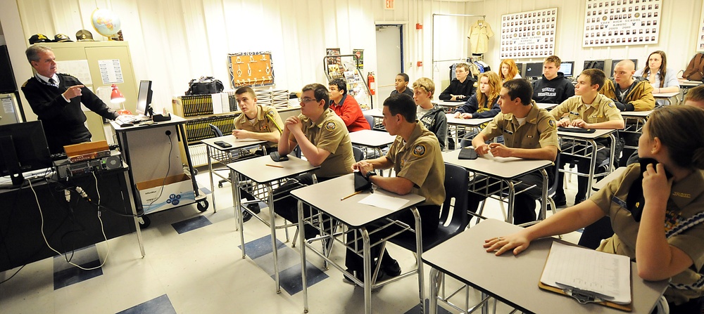 Cadets from York High School Navy Junior ROTC program participate in daily routine of the day