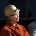 Honorary guest Pat Mills attends a Keel Laying Ceremony where she will brand her initials into one of Department of the Navy's newest Mobile Landing Platform