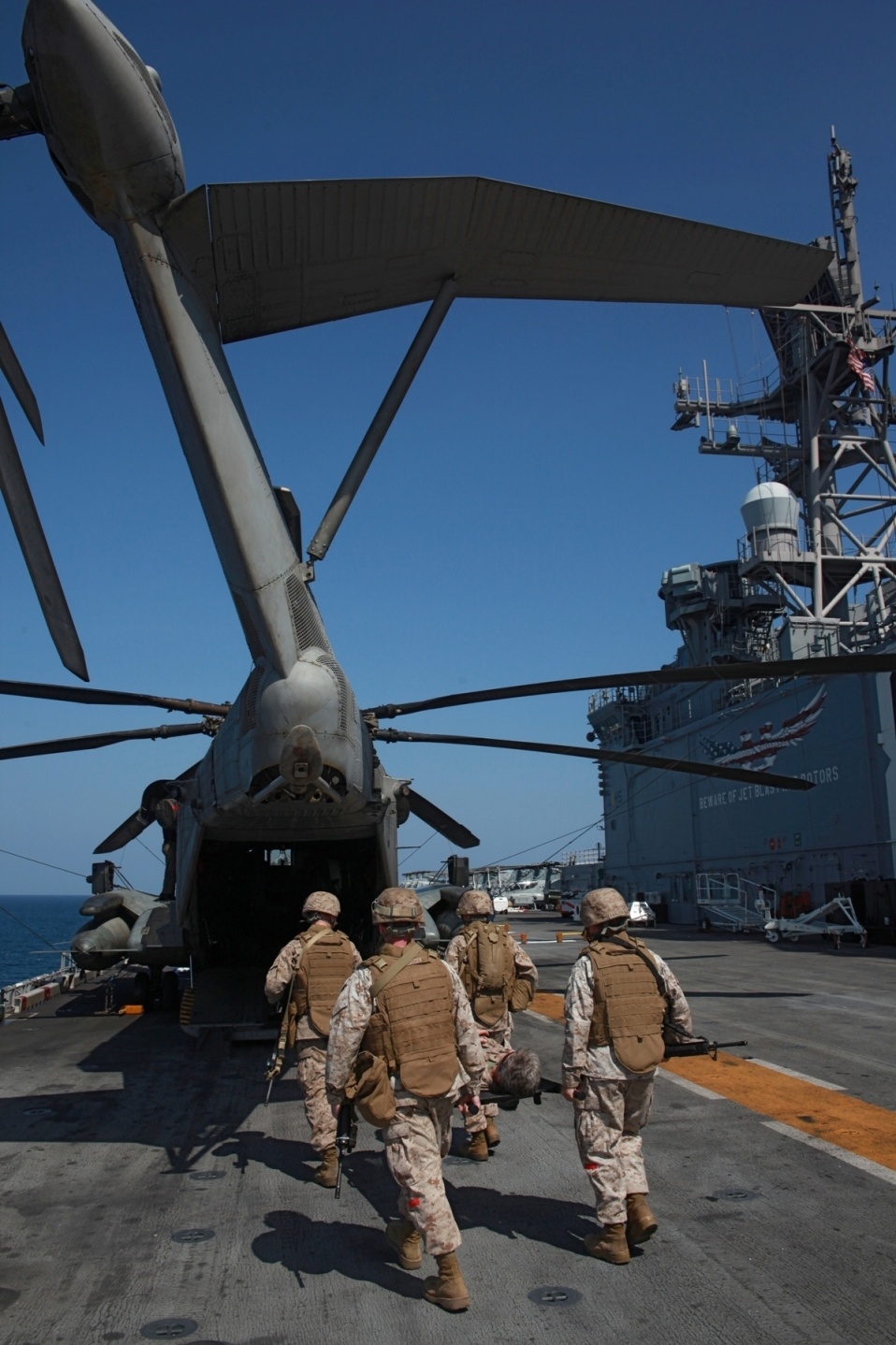 Casualty evacuation exercise at sea