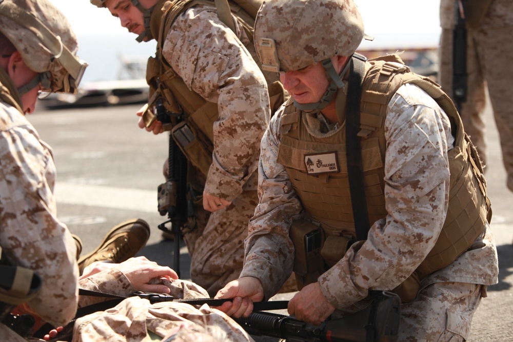 Casualty evacuation exercise at sea