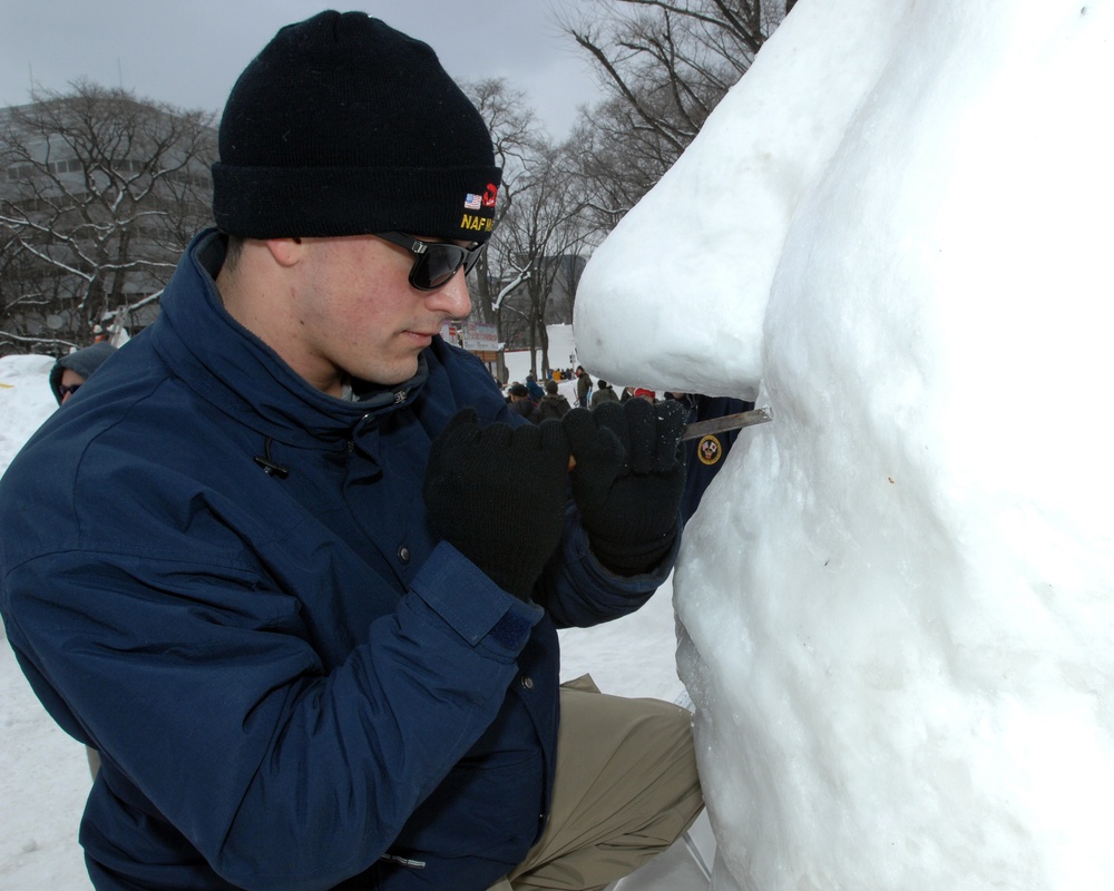 Navy Misawa Snow Sculpture Team completes 'The Lone Sailor'