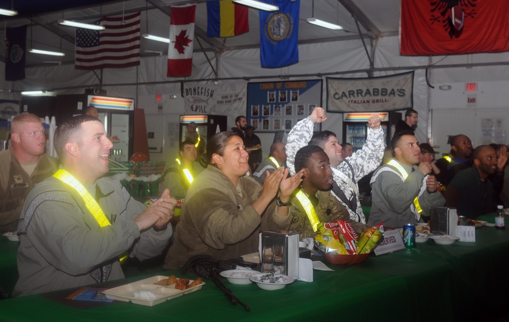 Thousands of miles away from home, soldiers celebrate Super Bowl XLVI in war zone