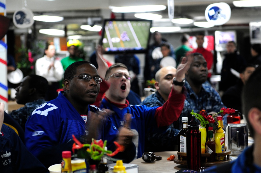 USS Carl Vinson sailors watch Super Bowl XLVI