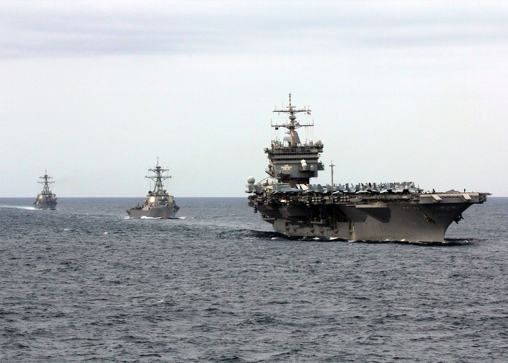 USS Enterprise, USS Porter and USS Cole transit the Atlantic Ocean