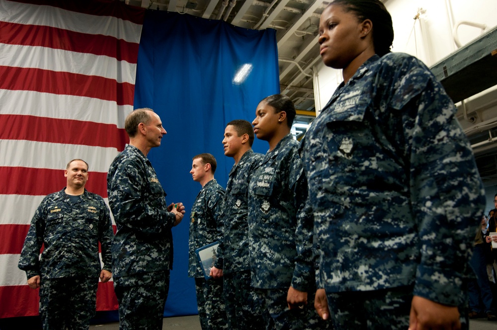 Adm. Greenert speaks with sailors after re-enlistment ceremony