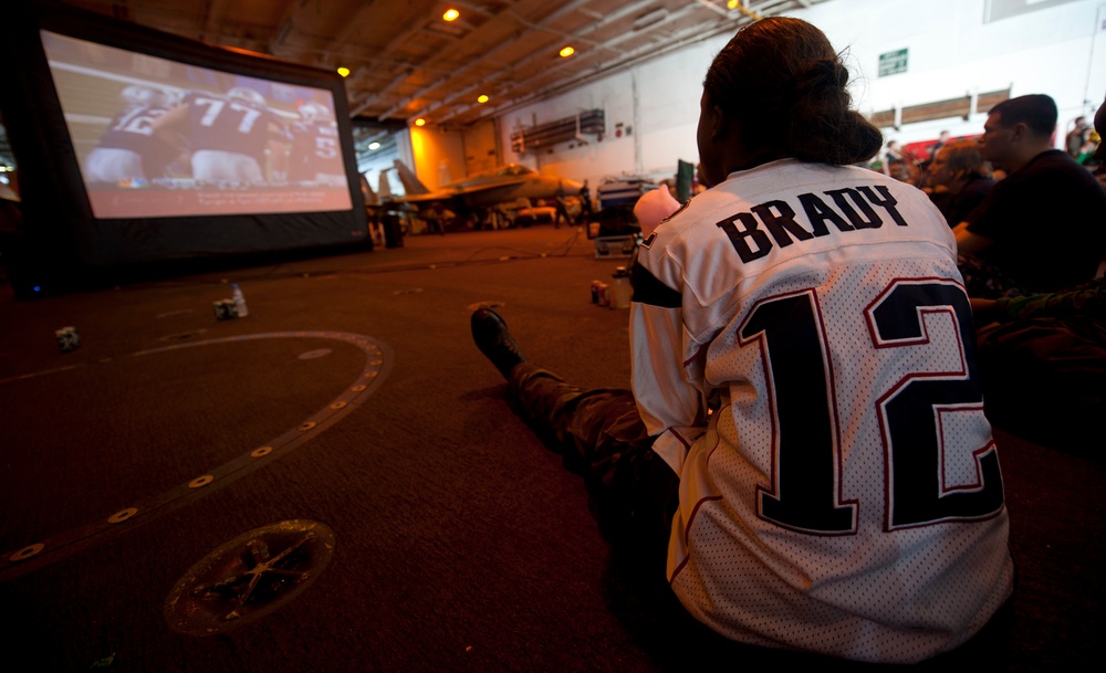 USS John C. Stennis crew watch Super Bowl