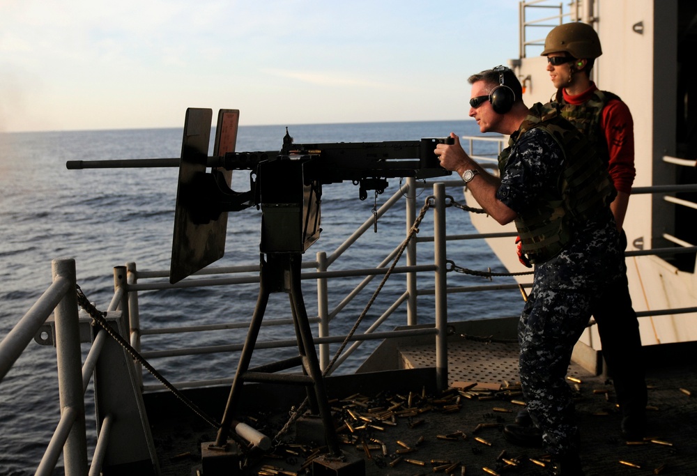 Firing a .50-caliber machine gun