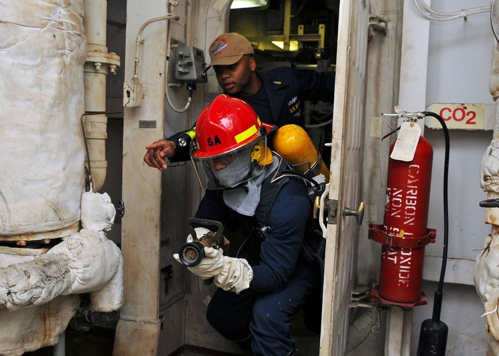 USS Iwo Jima fire drill training