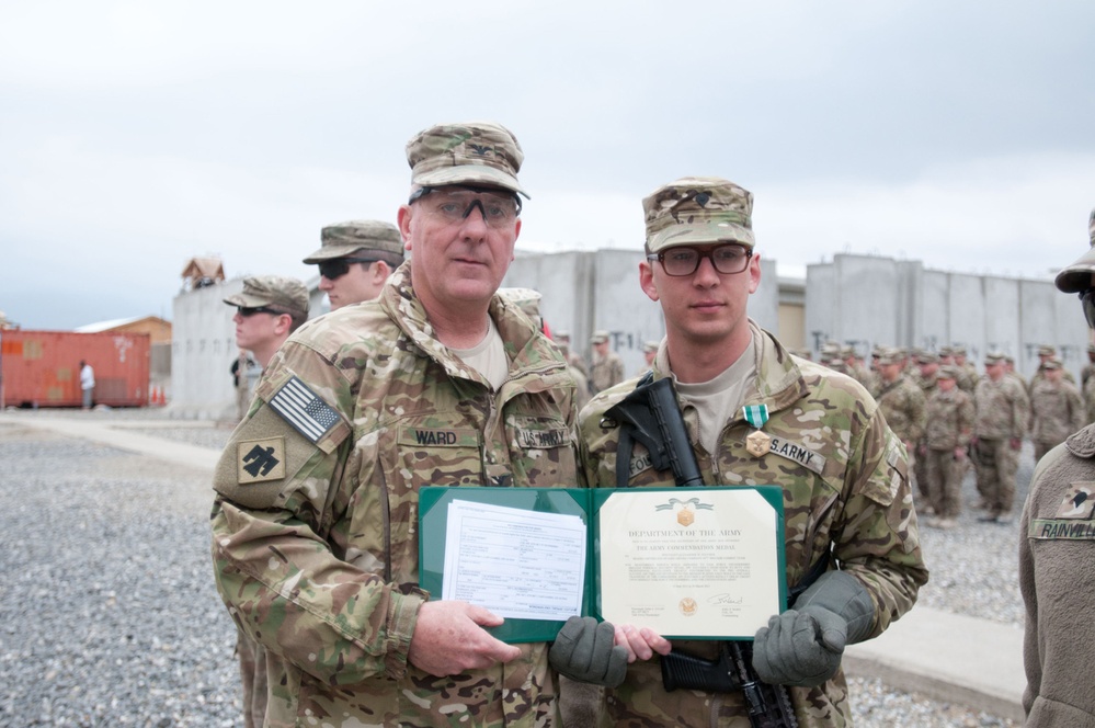 45TH IBCT commander awards soldiers at Forward Operating Base Gamberi, Laghman province, Afghanistan