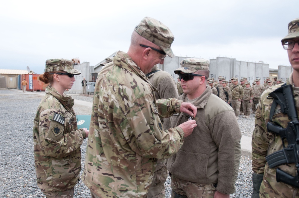 45TH IBCT commander awards soldiers at Forward Operating Base Gamberi, Laghman province, Afghanistan