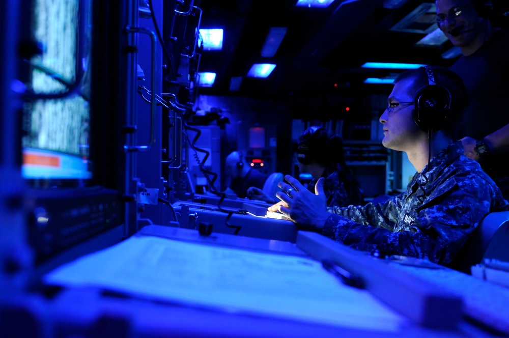 USS Bunker Hill sailor stands watch