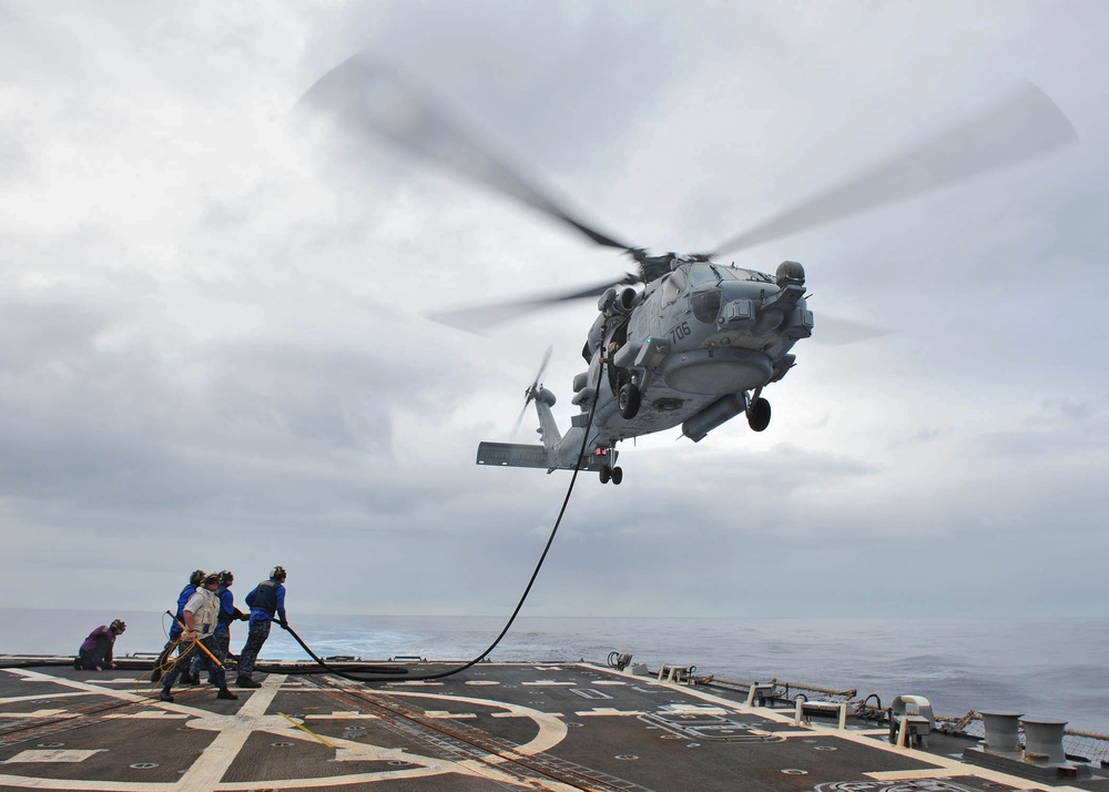 In-flight refueling aboard USS Pinckney