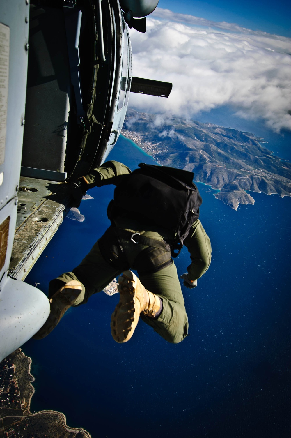 Sailor makes jump during joint exercise