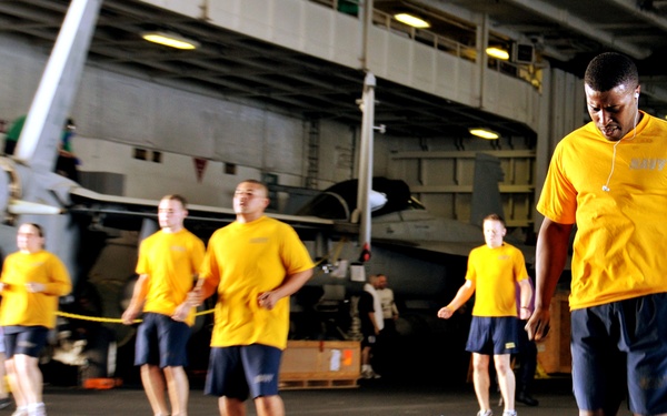 Physical training session aboard USS Abraham Lincoln