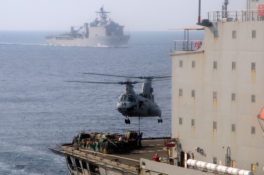 USS Germantown replenishment at sea