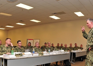 Seabee FORCM Dickey speaks at CPO Management Course
