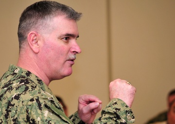 Seabee FORCM Dickey speaks at CPO Management Course