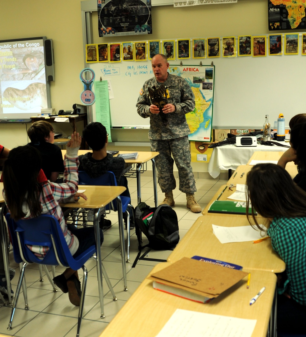 USARAF commander teaches world geography to seventh graders