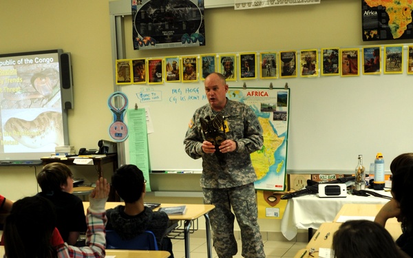 USARAF commander teaches world geography to seventh graders