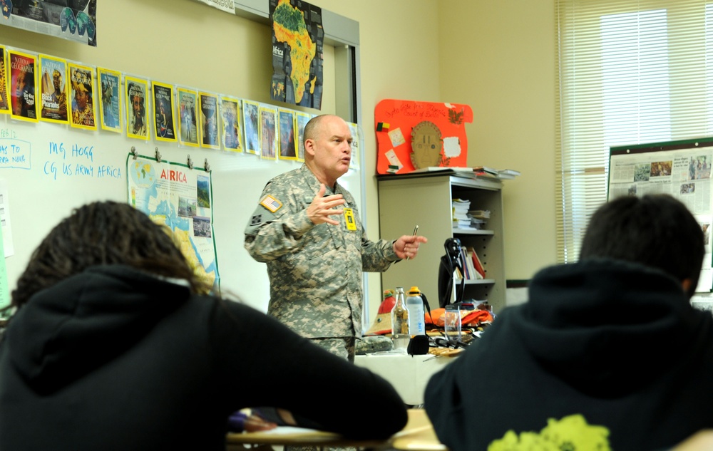USARAF commander teaches world geography to seventh graders