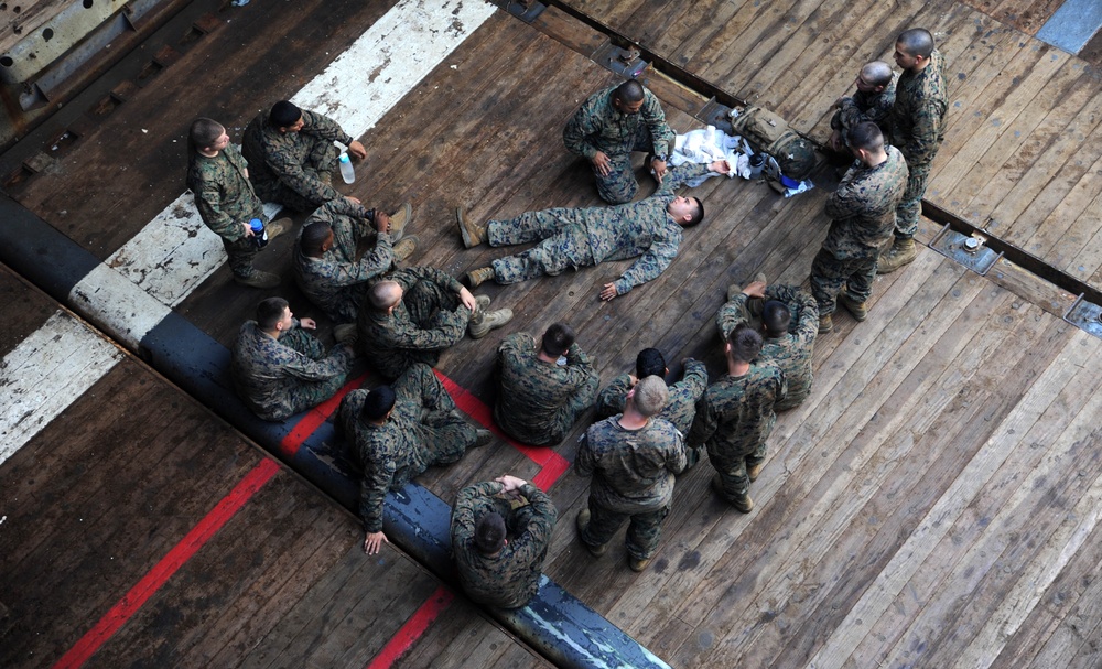 Basic first aid training on USS Germantown