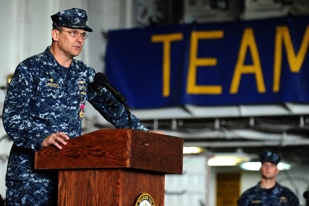 Change of command ceremony aboard USS Makin Island