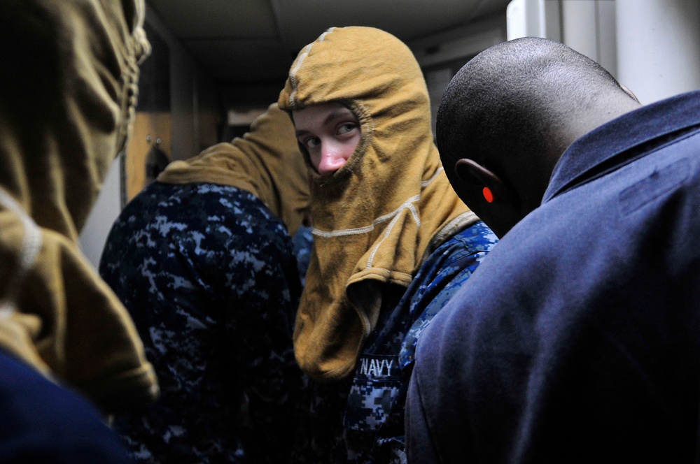 USS Simpson train during a basic engineering casualty control drill