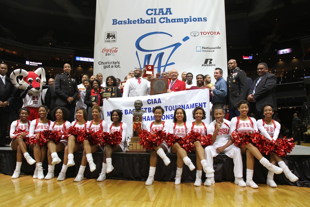 Marines pose with CIAA Champion Winston-Salem University Rams