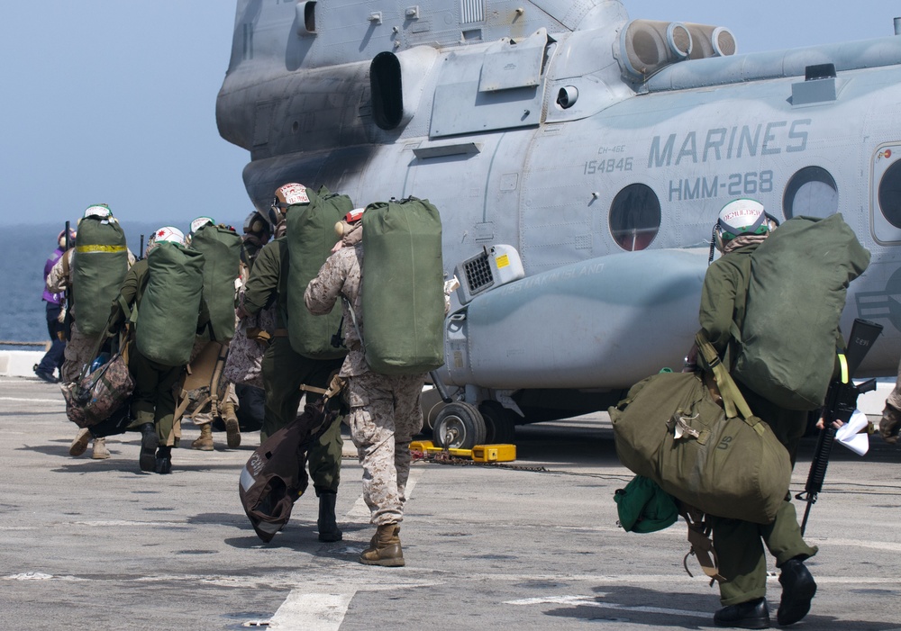 Flight deck operations aboard USS Makin Island