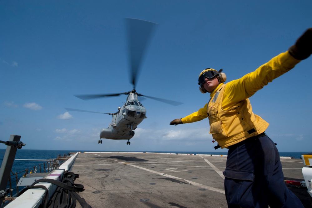 Flight deck operations aboard USS Makin Island