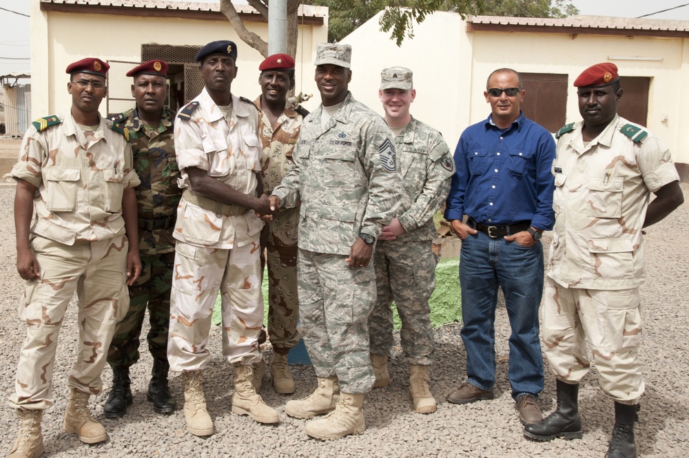 Camp Lemonnier command chief master sergeant meets new Camp Cheik Osman sergeant major