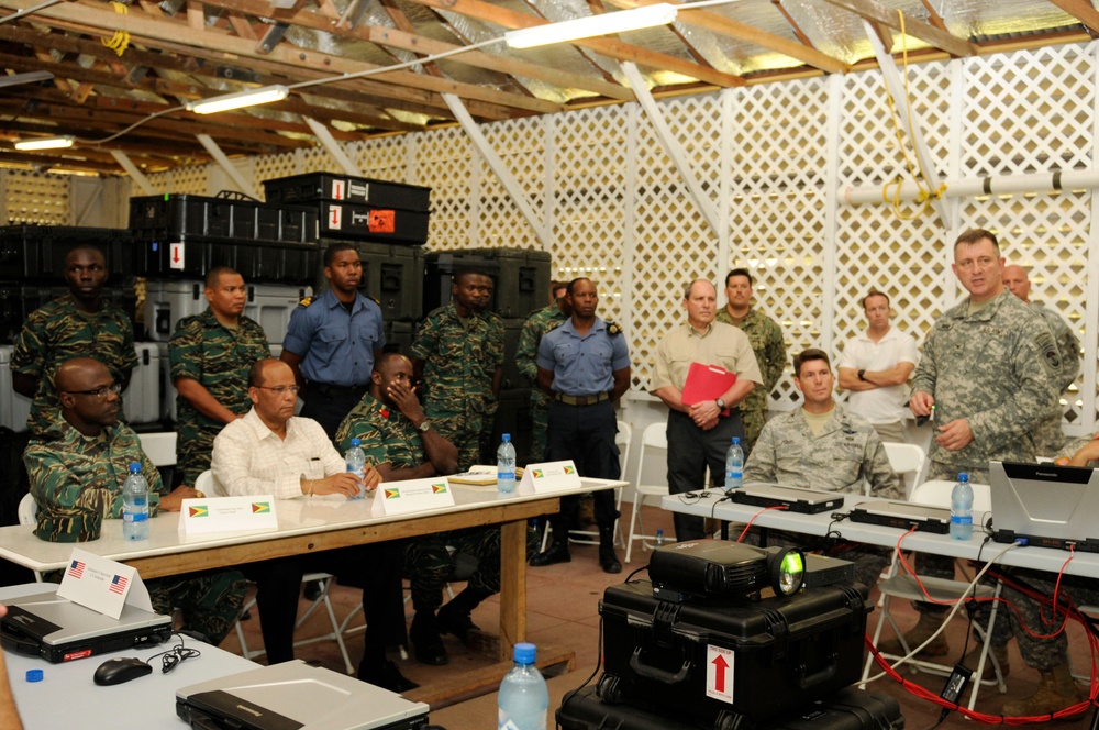 Guyana-US senior military and civilan officials speak cohension, working together during Fused Response senior leader meeting
