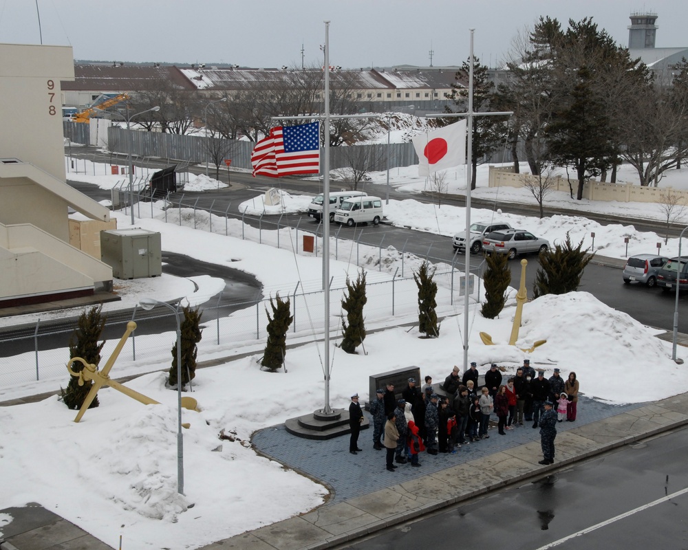 Navy Misawa observes a moment of silence for one-year anniversary of Great East Japan Earthquake