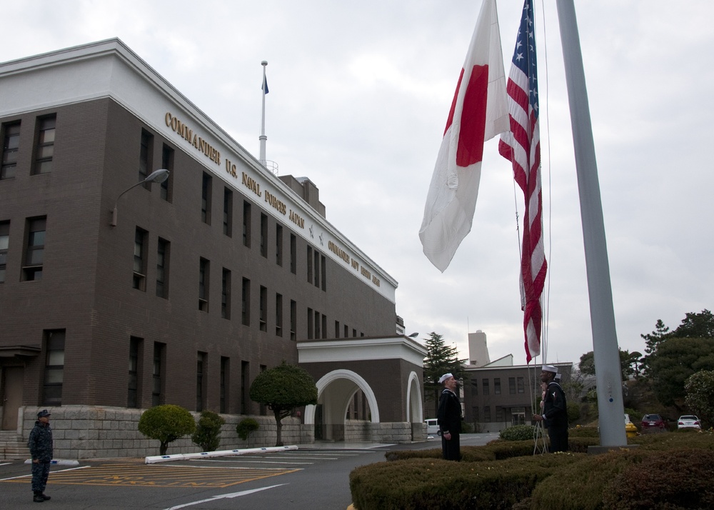 Flags fly at half mast in rememberance of earthquake