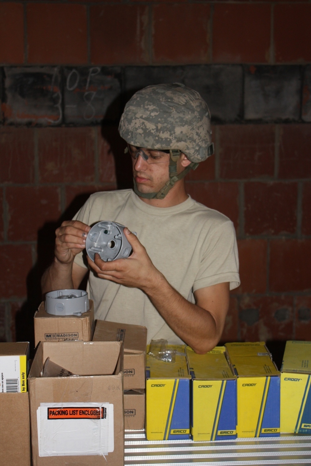Wiring for the future: 1194th soldiers install electrical wiring in building at Camp Ravenna