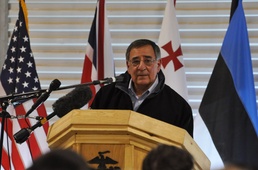 U.S. Secretary of Defense Leon Panetta visited Camp Leatherneck to thank coalition troops for their service