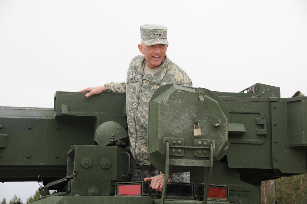 Lt. Gen. Mark P. Hertling, US Army Europe commander tours 2nd Cavalry Regiment MGS Stryker