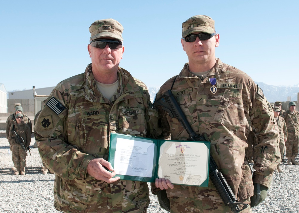 Pvt. Mikel Cope awarded the Purple Heart