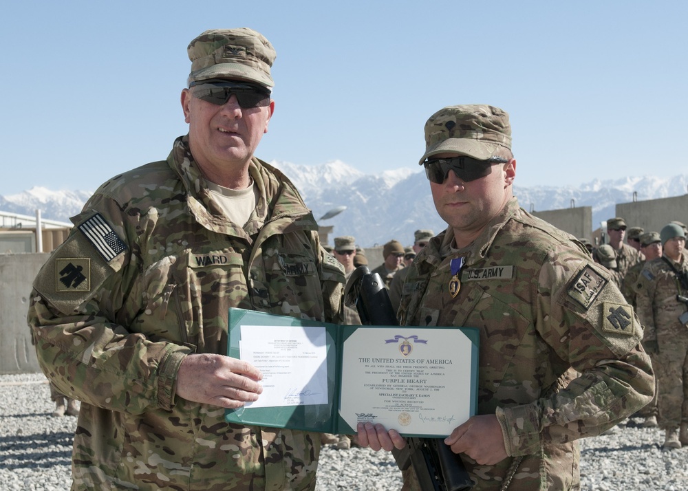 Spc. Zachary Eason awarded the Purple Heart