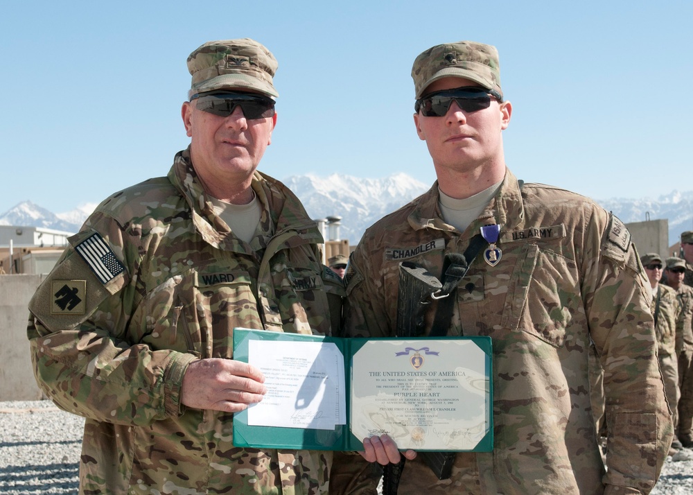 Spc. William Chandler awarded the Purple Heart