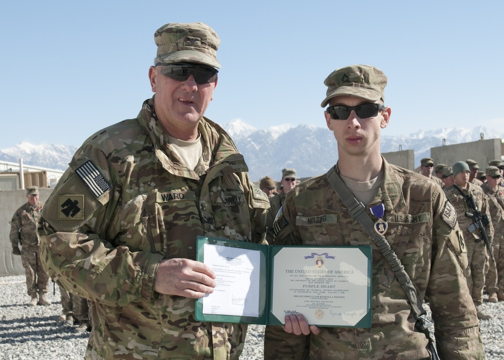 Pfc. Kendall Nolting awarded the Purple Heart