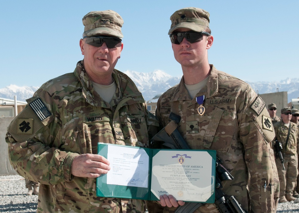 Spc. Markus Hust awarded the Purple Heart
