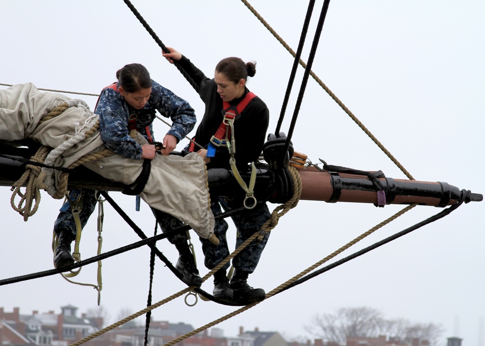 Sailors place sail on USS Constitution