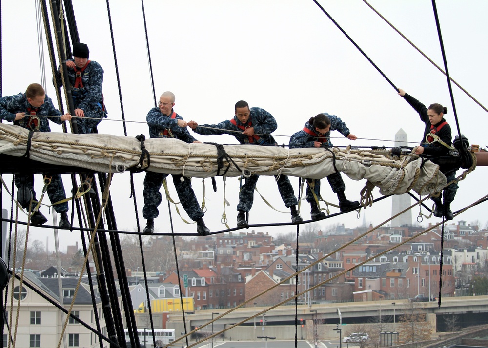 Sailors place sail on USS Constitution