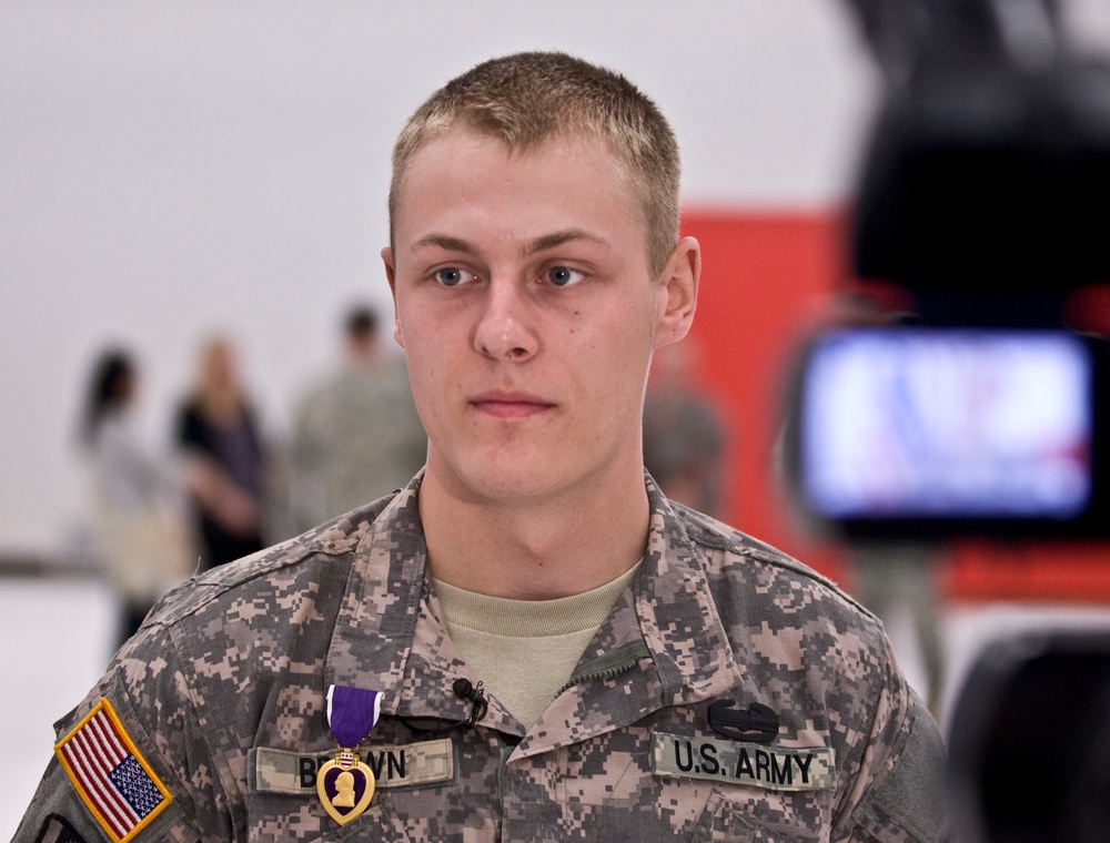 Soldier interviewed at Welcome Home Ceremony