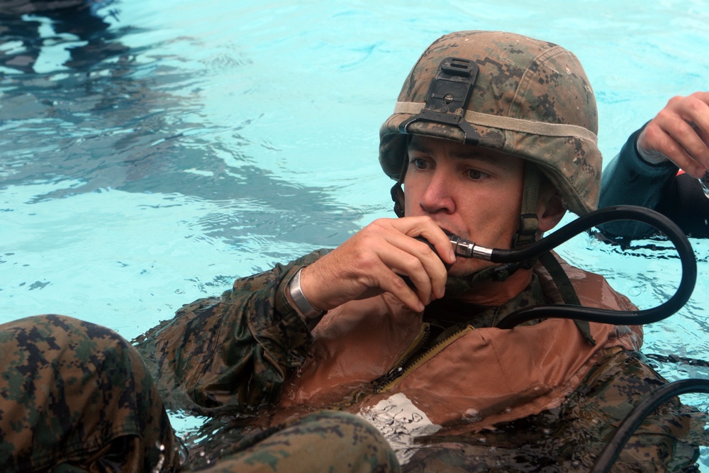 Marines practice using underwater breathing device