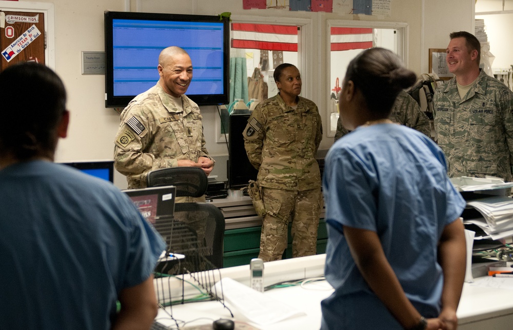 CSM Capel speaks to emergency trauma staff at Craig Hospital in Bagram