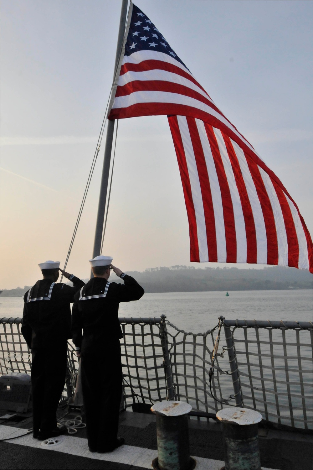 Morning colors aboard USS Forrest Sherman